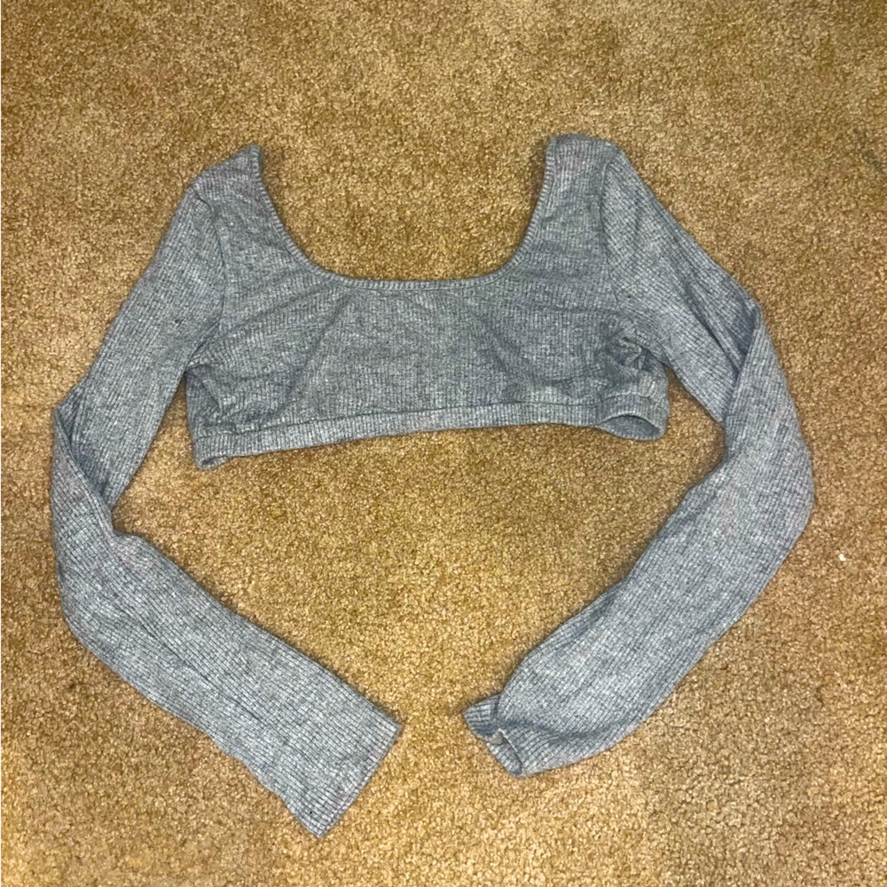 Edikted Gray Long Sleeve Crop Top